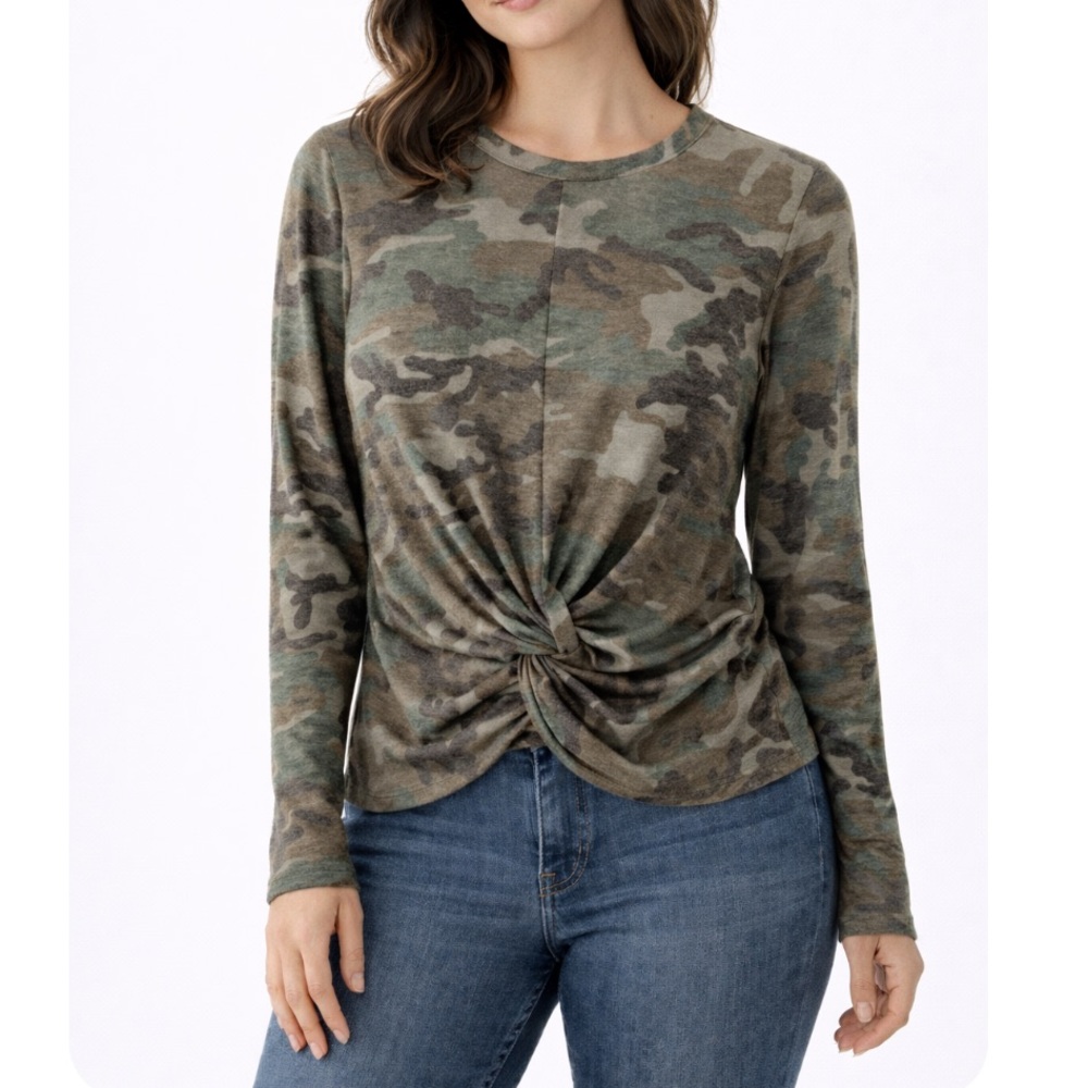 DREW Twist Tie Front Camouflage Top.
